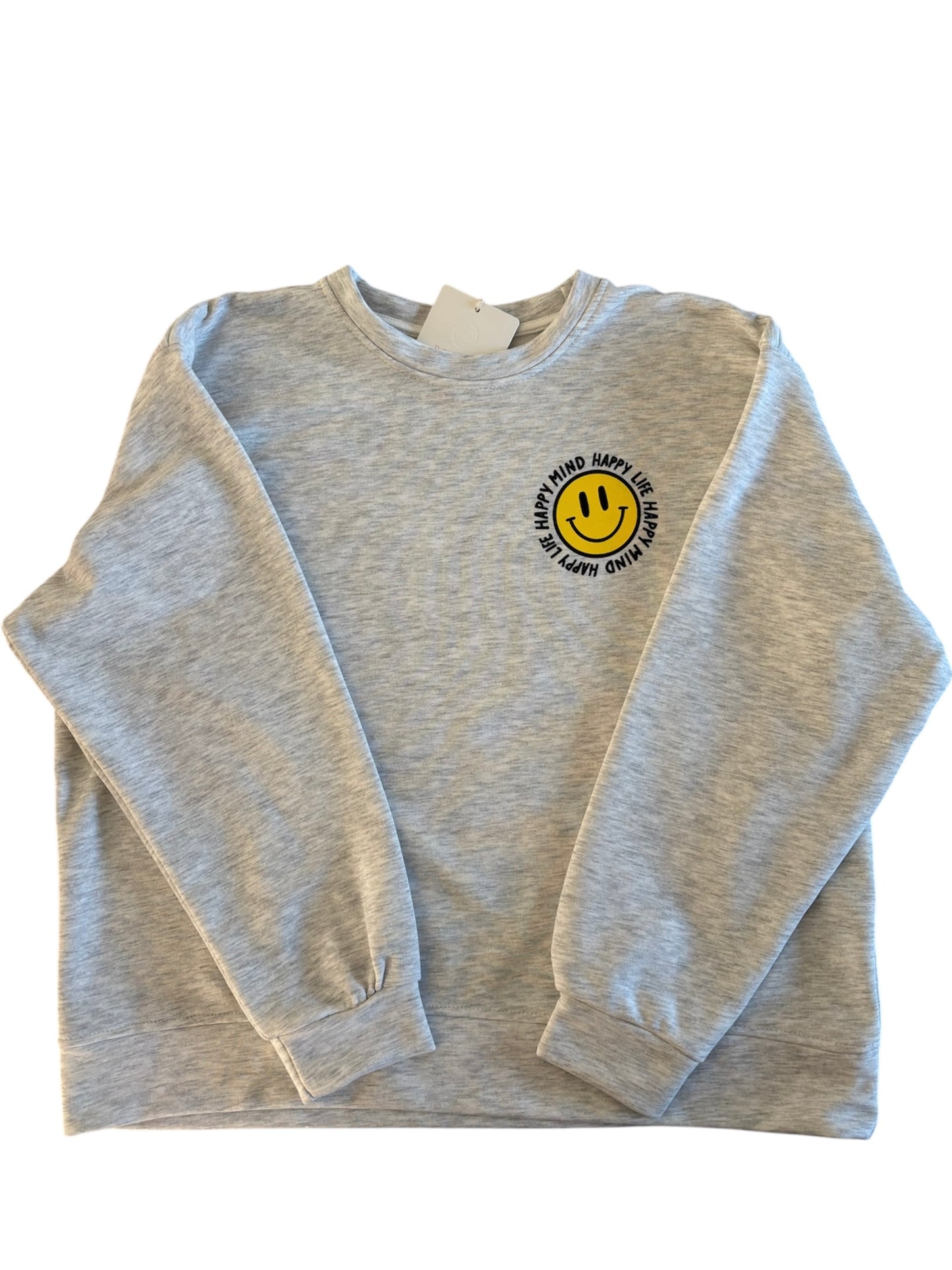 Trui Smiley "happy mind, happy life" Grijs
