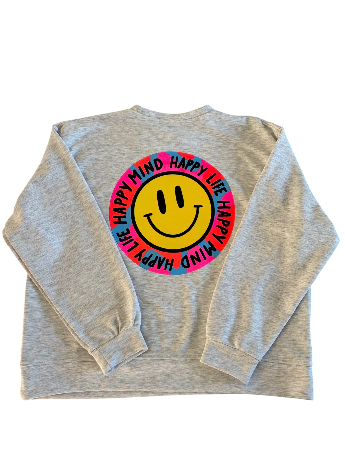 Trui Smiley "happy mind, happy life" Grijs
