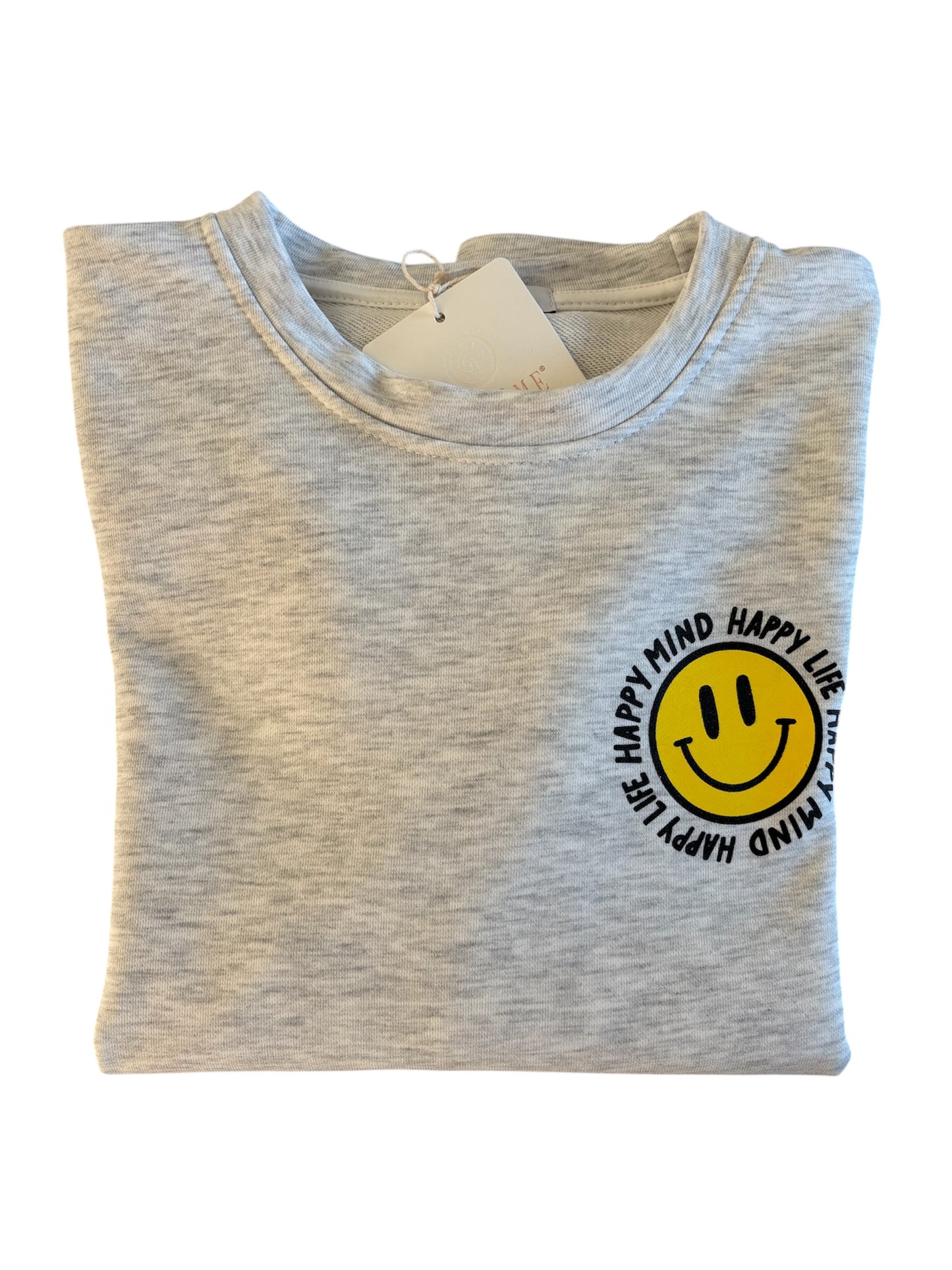 Trui Smiley "happy mind, happy life" Grijs