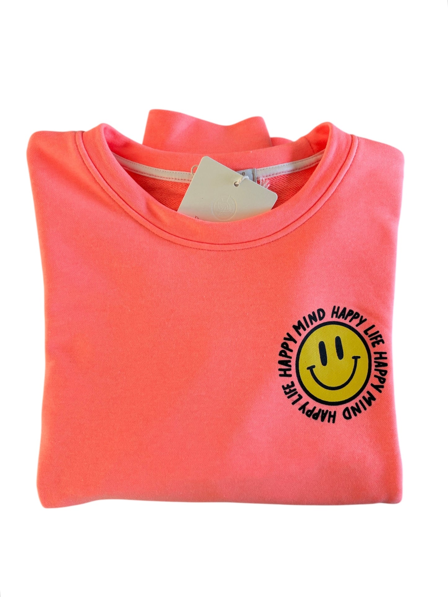 Trui Smiley "happy mind, happy life" Oranje