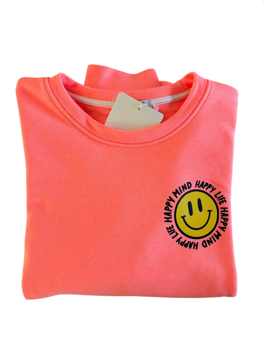 Trui Smiley "happy mind, happy life" Oranje